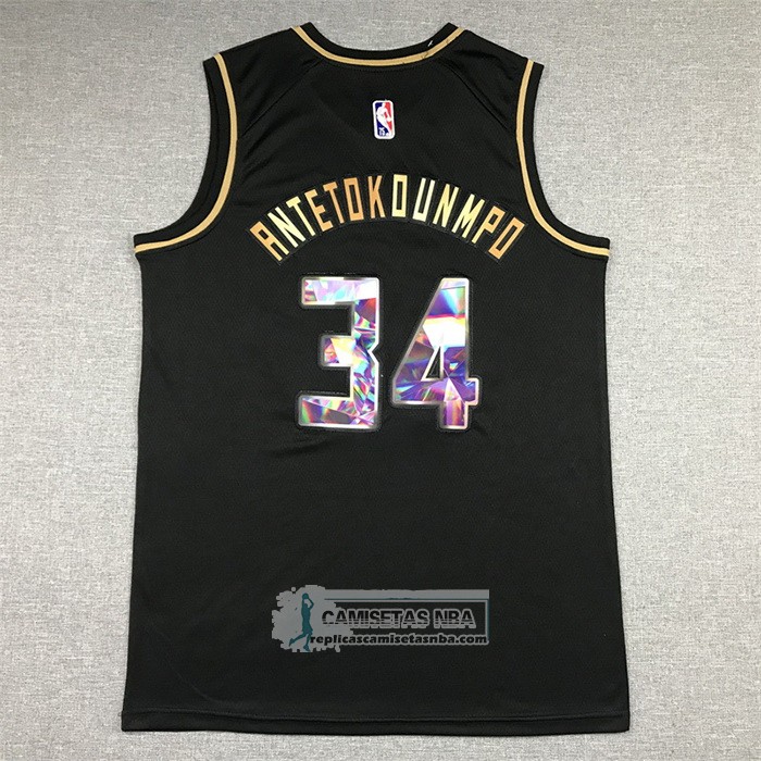 Camiseta Golden Edition Milwaukee Bucks Giannis Antetokounmpo NO 34 2021-22 Negro